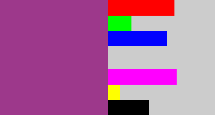 Hex color #9d388b - warm purple
