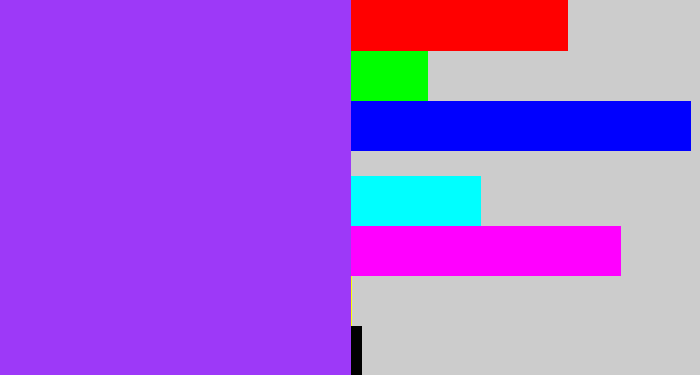 Hex color #9d39f8 - electric purple