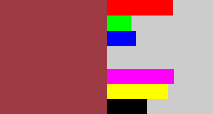 Hex color #9d3a44 - light maroon
