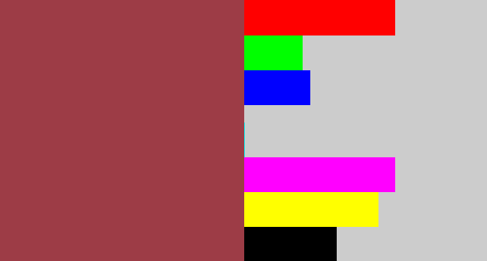 Hex color #9d3c46 - light maroon