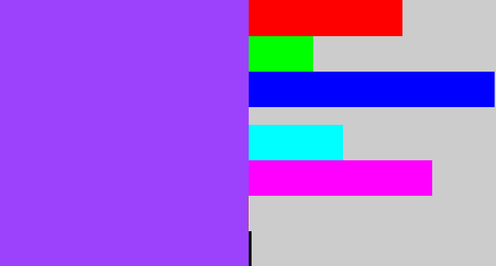 Hex color #9d42fc - lighter purple
