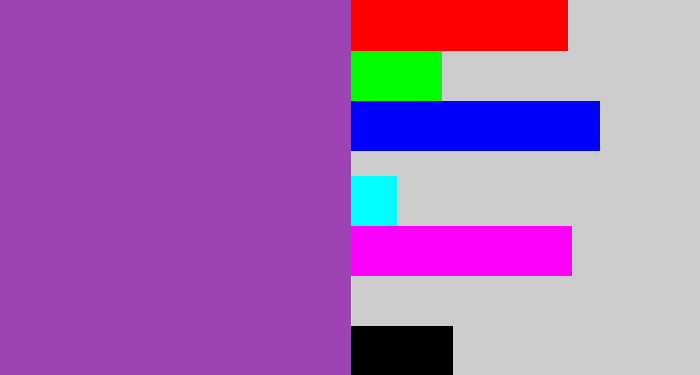 Hex color #9d43b4 - purply