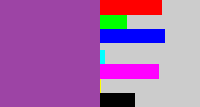 Hex color #9d44a5 - medium purple