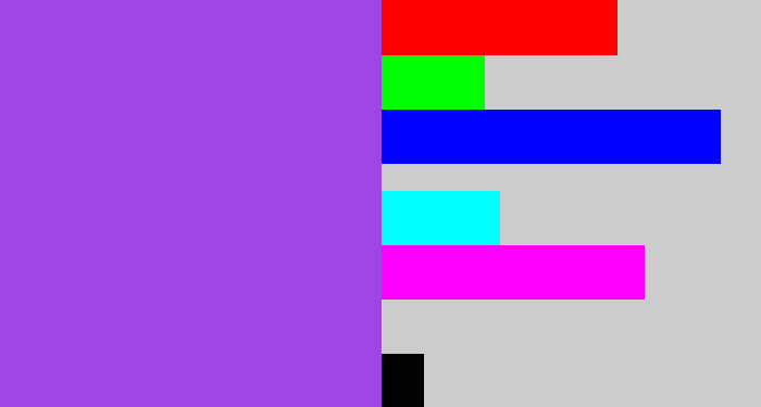 Hex color #9d46e4 - lightish purple