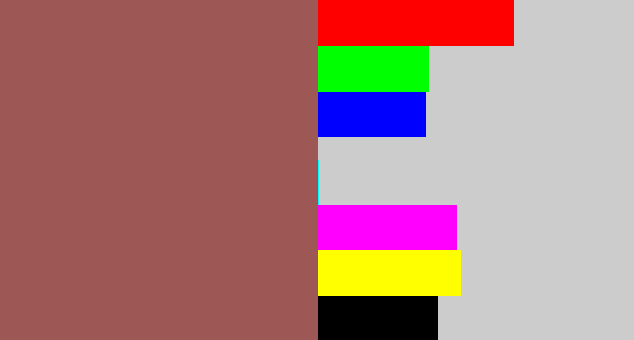 Hex color #9d5856 - light maroon