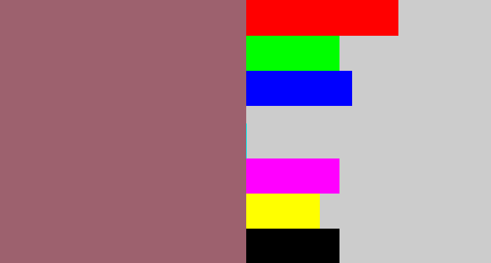 Hex color #9d616e - reddish grey