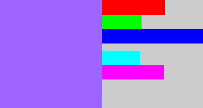 Hex color #9d64fe - lighter purple