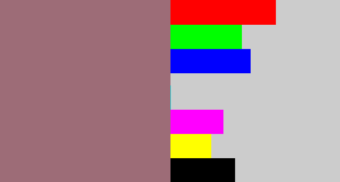 Hex color #9d6c77 - reddish grey