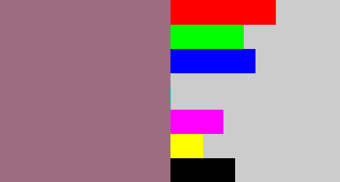 Hex color #9d6d7f - reddish grey