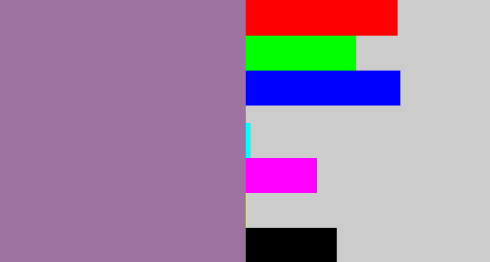 Hex color #9d72a1 - dark lilac