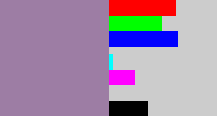 Hex color #9d7da4 - heather