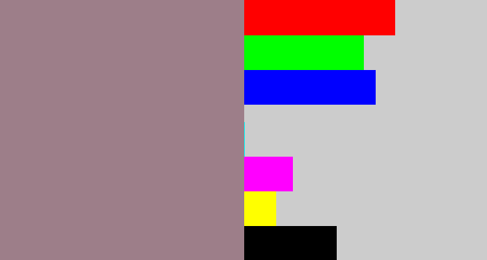 Hex color #9d7e89 - purpley grey
