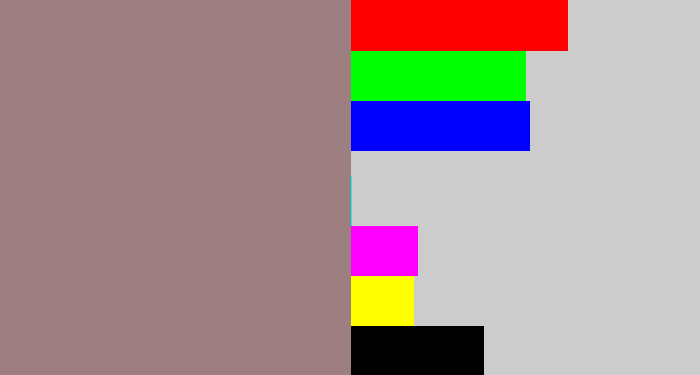 Hex color #9d7f81 - warm grey