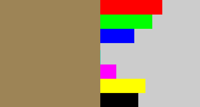 Hex color #9d8456 - puce