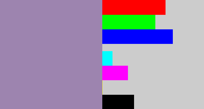 Hex color #9d84af - heather