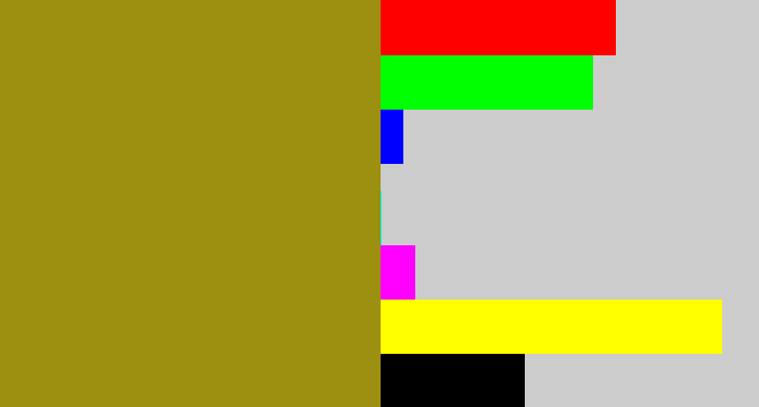 Hex color #9d8f0f - dark mustard