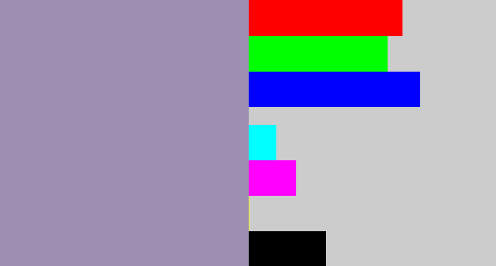 Hex color #9d8fb1 - heather