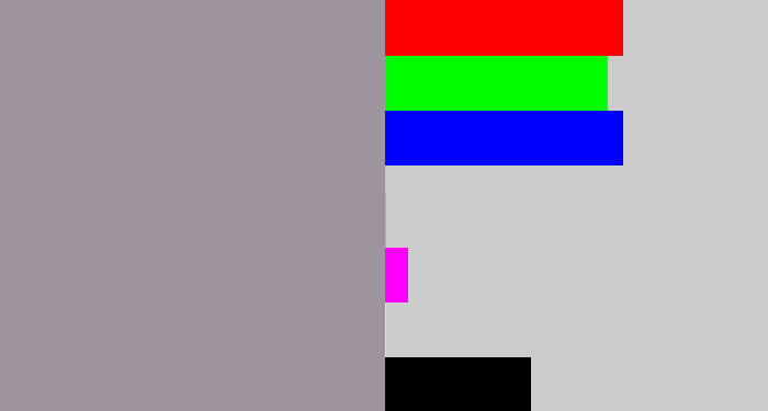 Hex color #9d949d - grey