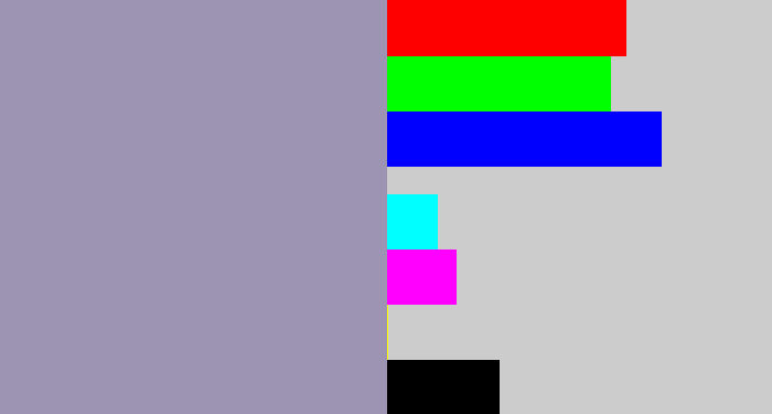 Hex color #9d94b4 - heather