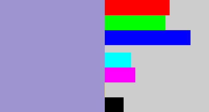 Hex color #9d94d0 - pale purple