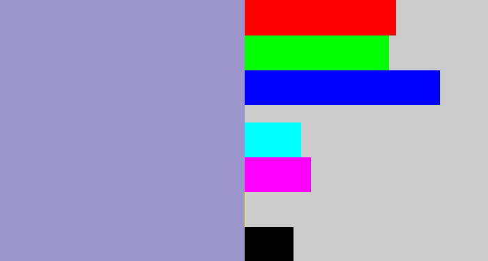 Hex color #9d96cd - pale purple