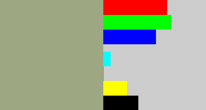 Hex color #9da882 - greenish grey