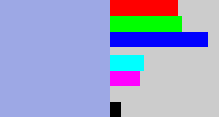 Hex color #9da8e5 - light grey blue