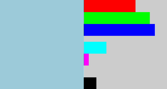Hex color #9dcad8 - light grey blue