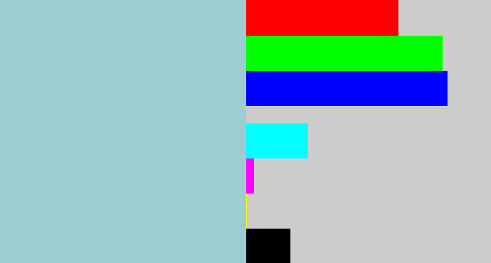 Hex color #9dccd2 - light grey blue
