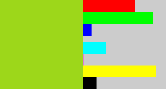 Hex color #9dd71a - yellowish green
