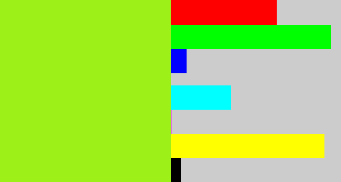 Hex color #9df018 - acid green