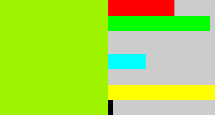 Hex color #9df300 - bright yellow green