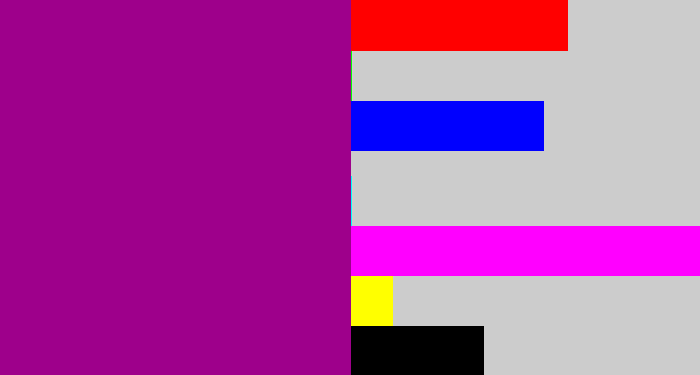 Hex color #9e008b - barney purple