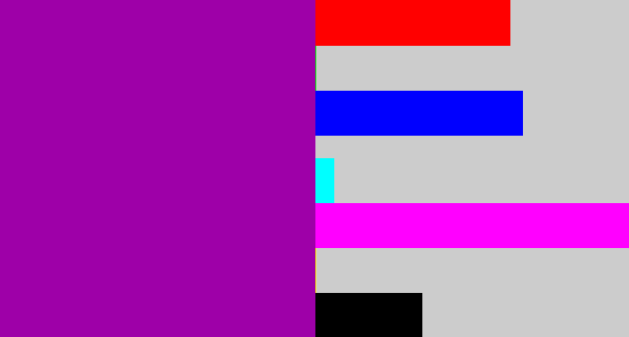 Hex color #9e00a8 - barney purple