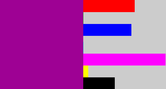 Hex color #9e0194 - barney purple