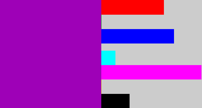 Hex color #9e01b7 - barney purple
