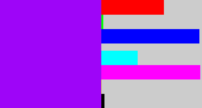 Hex color #9e05f8 - vivid purple