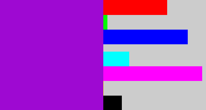 Hex color #9e09d2 - vibrant purple