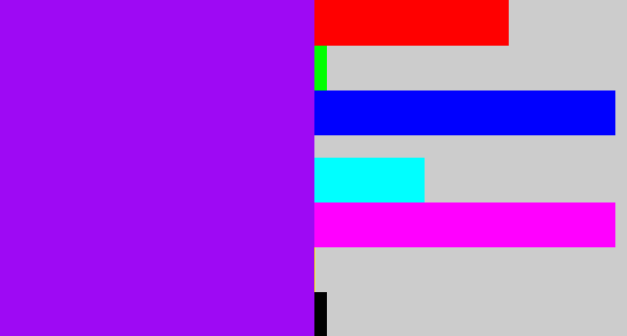 Hex color #9e09f4 - violet