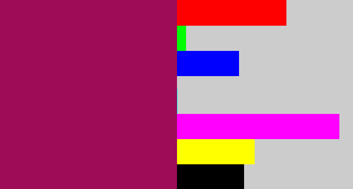 Hex color #9e0c58 - dark fuchsia