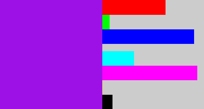 Hex color #9e11e6 - violet