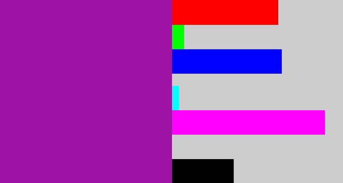 Hex color #9e12a4 - barney purple