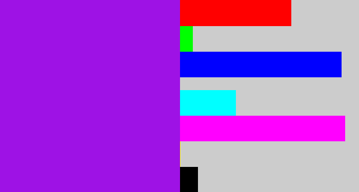 Hex color #9e12e5 - violet