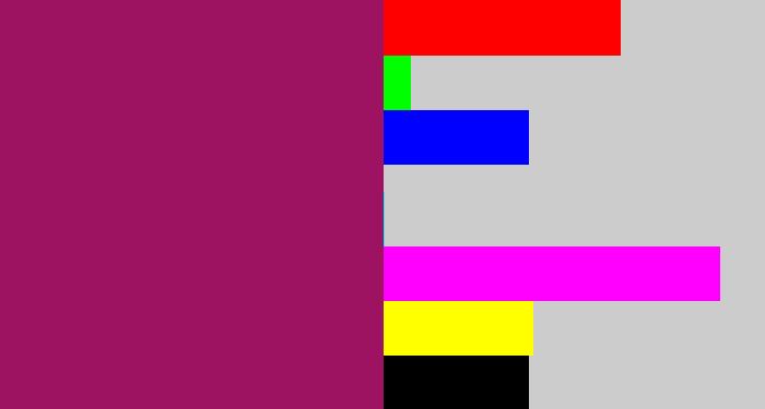Hex color #9e1361 - dark fuchsia