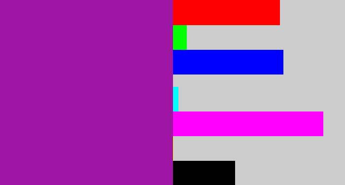Hex color #9e15a3 - barney purple