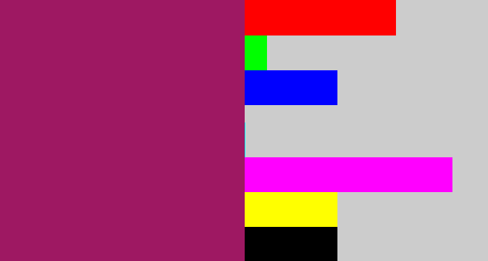 Hex color #9e1862 - dark fuchsia
