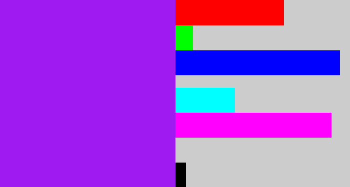 Hex color #9e1af0 - violet