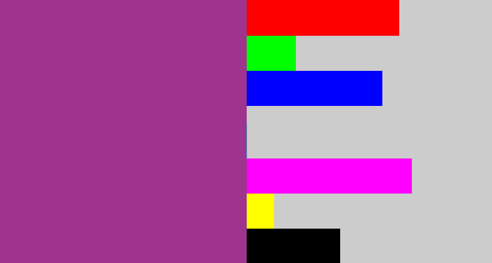 Hex color #9e348d - warm purple