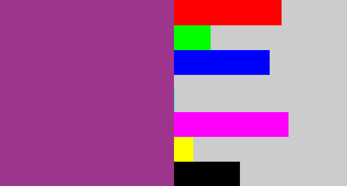 Hex color #9e358c - warm purple