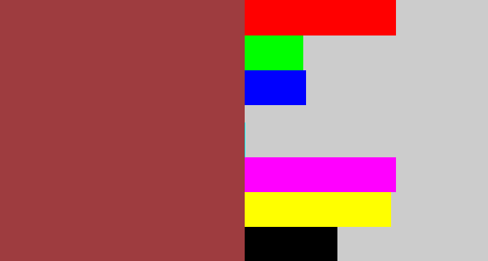Hex color #9e3c3f - light maroon